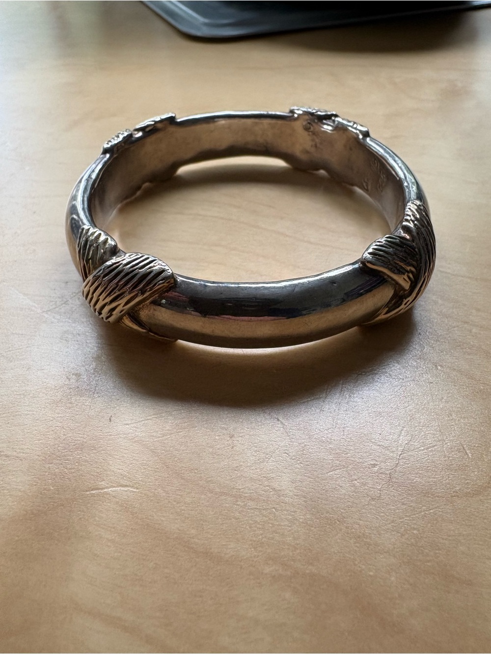 925 Sterling Silver Hinged Bangle Bracelet w/ Rope Knot Accents - Picture 5 of 5